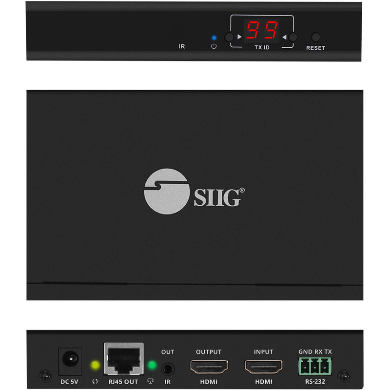 Multiple views of SIIG HDMI Over IP Extender control interfaces and connections