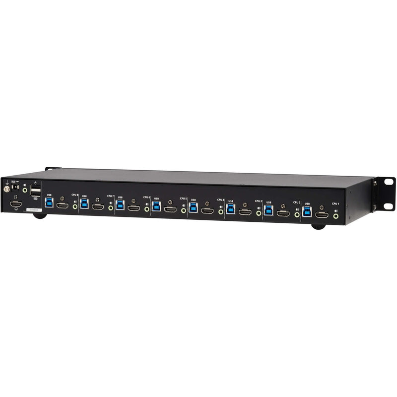 Side angle view of KVM switch port arrangement