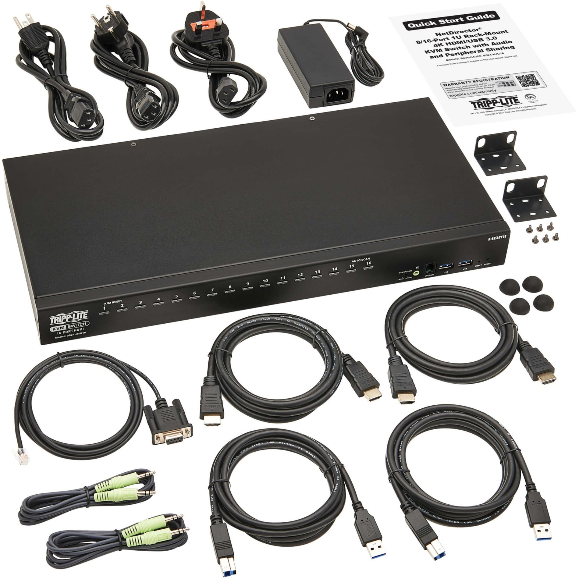 Tripp Lite B024-H4U16 16-Port Commutateur KVM HDMI/USB 1U Résolution 4K Conforme TAA