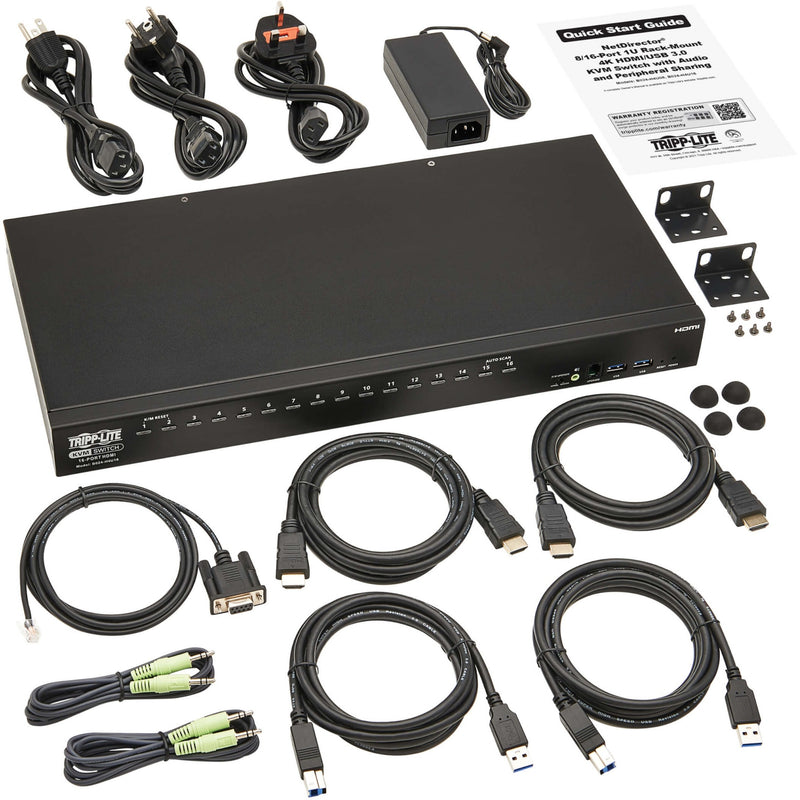 Complete package contents of Tripp Lite B024-H4U16 including cables and accessories