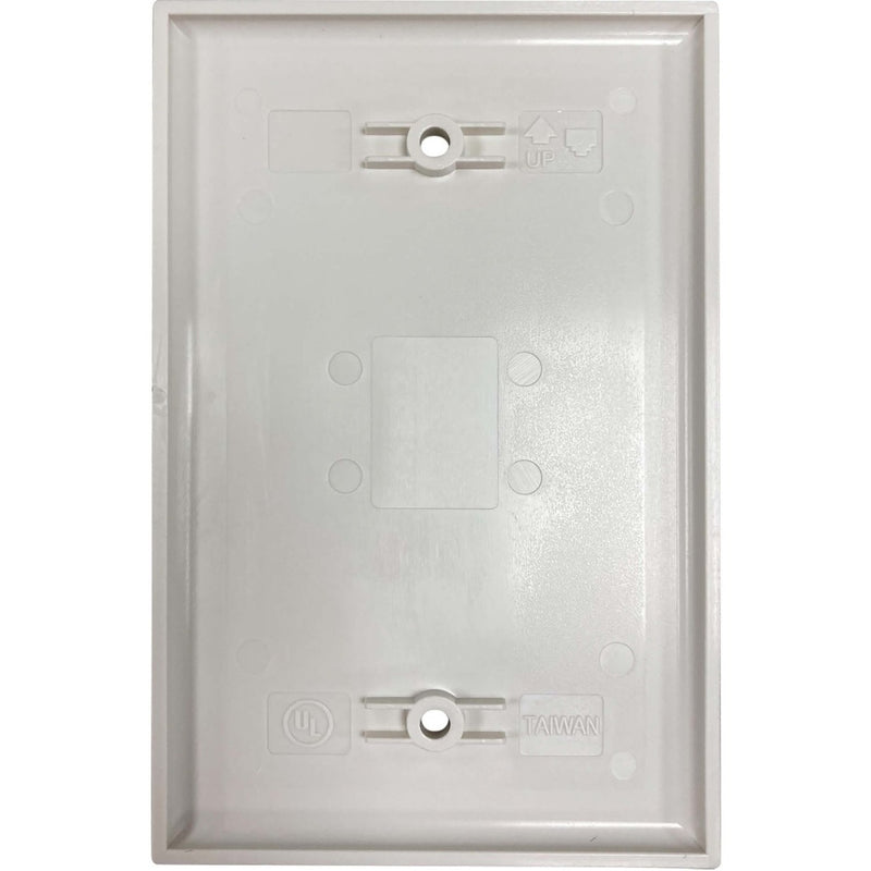 Back view of wall plate showing mounting points and certification markings