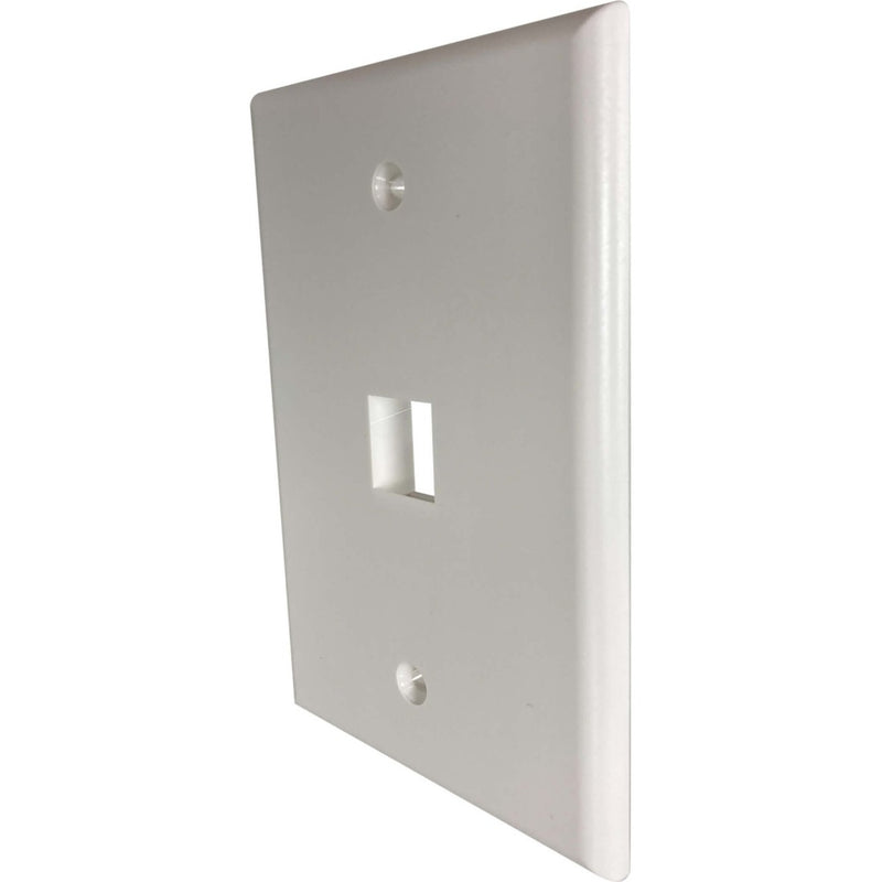 Angled view of single-gang keystone wall plate showing depth and surface finish