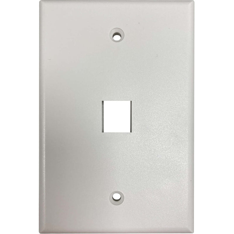 Front view of ivory matte single-gang keystone wall plate with centered port opening