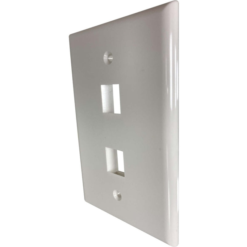 Angled perspective of wall plate showing slim profile and smooth ivory finish