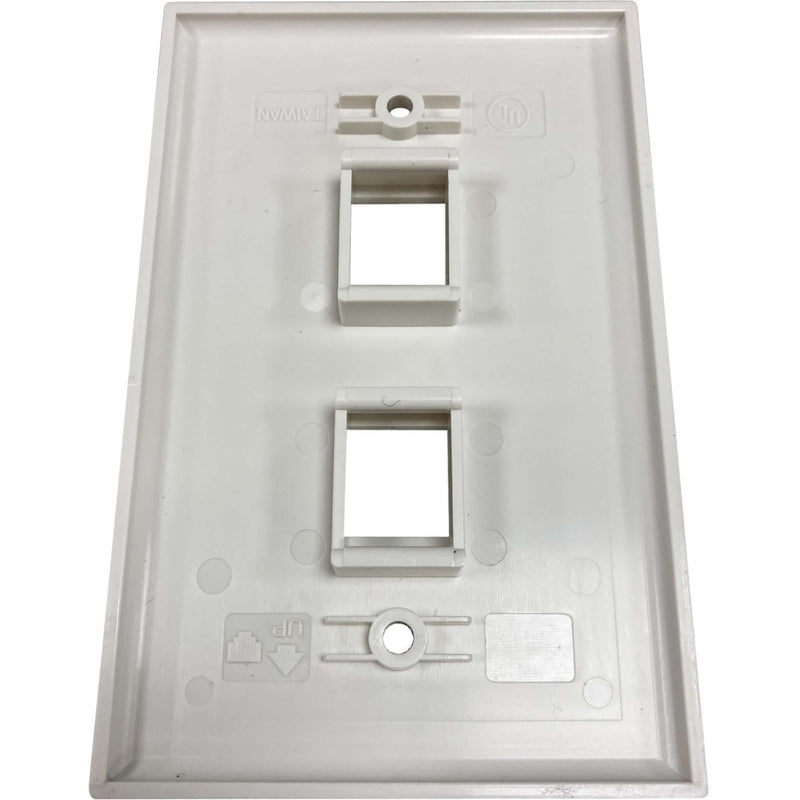 Rear view of wall plate showing mounting points and keystone port housing