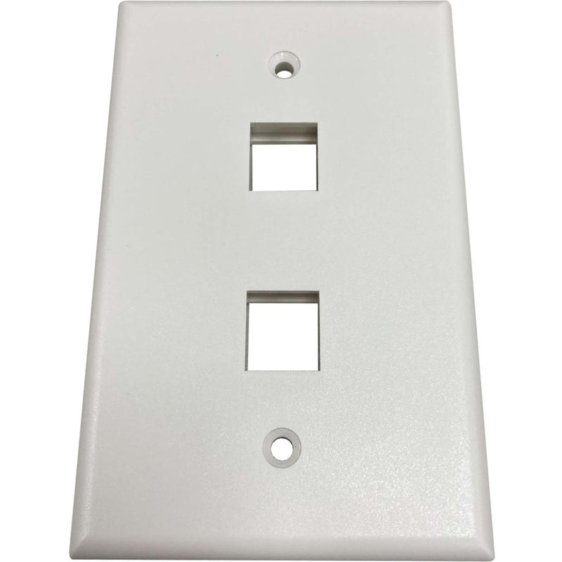 Front view of ivory matte 2-port keystone wall plate with antimicrobial protection