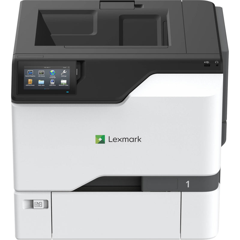 Three-quarter view of Lexmark CS730de printer highlighting modern design and interface