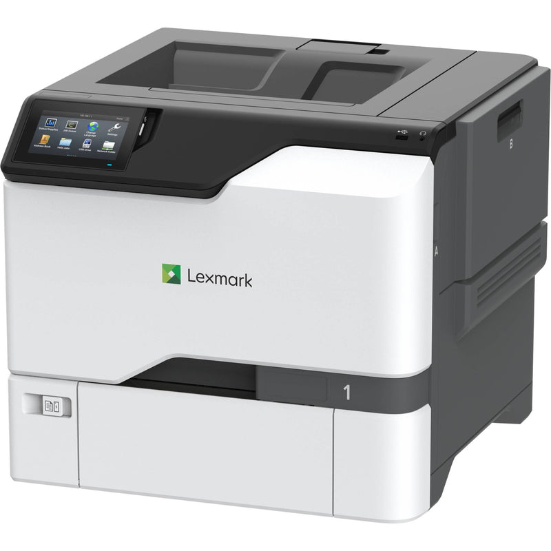 Angled view of Lexmark CS730de highlighting paper handling features