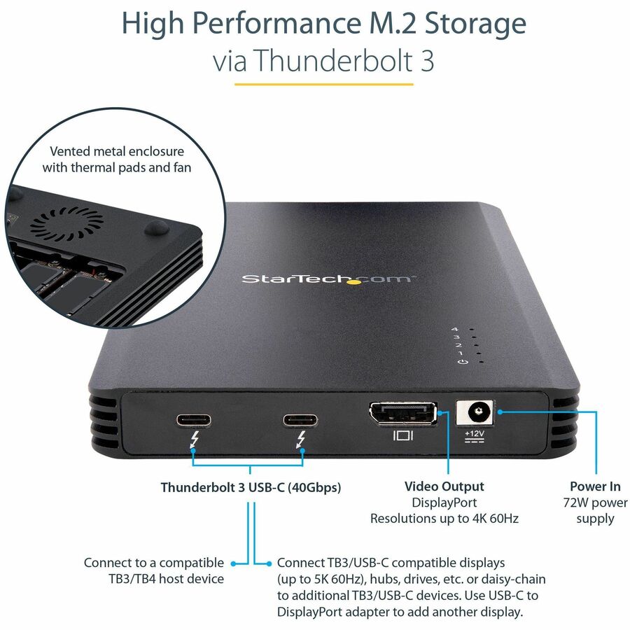 StarTech.com M2E4BTB3 4 Bay NVMe TB3 SSD Enclosure, Thunderbolt 3, External Drive Enclosure