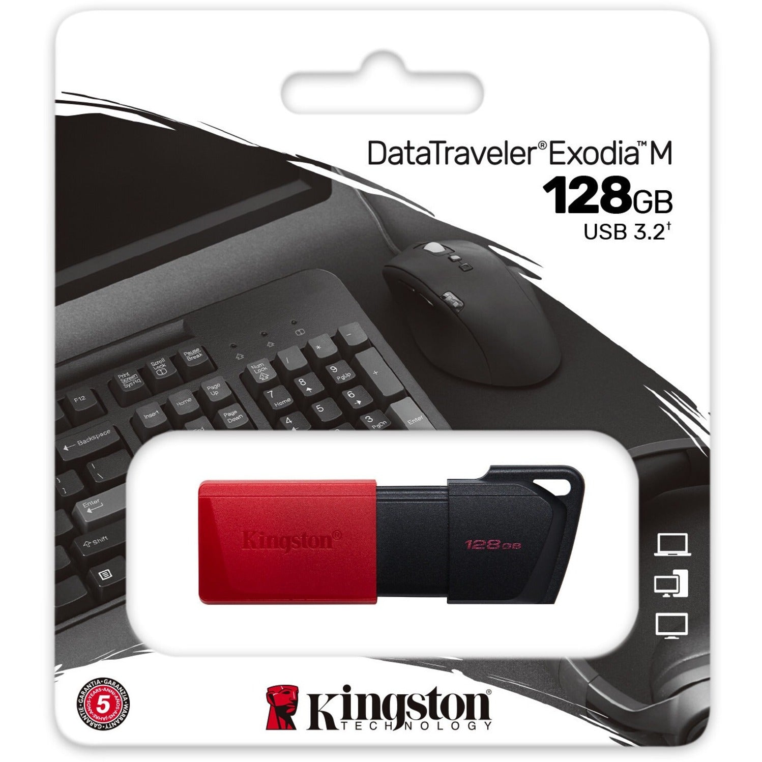كينجستون DTXM/128GB داتاترافيلر إكسوديا إم محرك أقراص فلاش USB، تخزين ١٢٨ جيجابايت، خفيف الوزن، غطاء انزلاقي، حلقة مفاتيح، محمول
