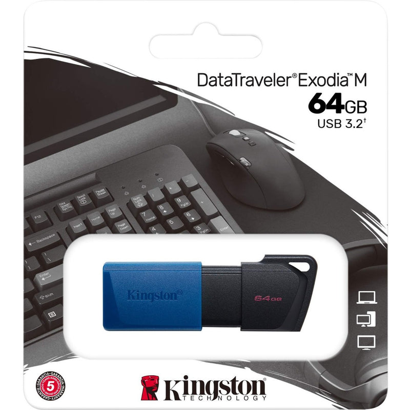 Kingston DataTraveler Exodia M retail packaging showing product features and specifications