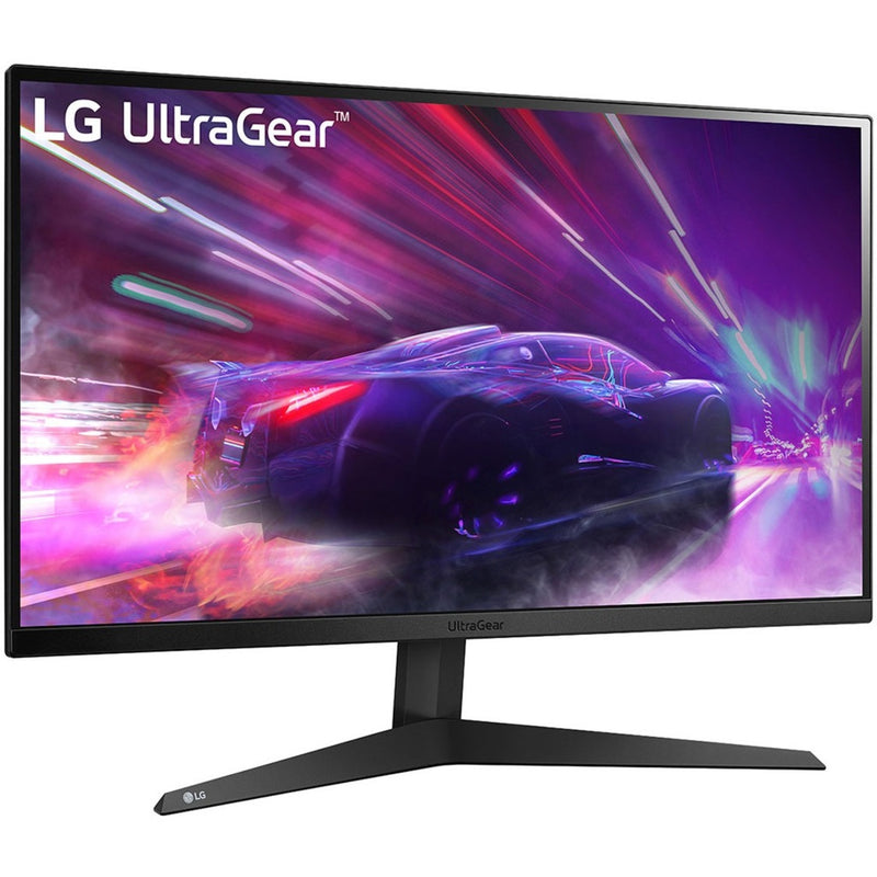 Front view of LG UltraGear monitor showing gaming scene with dynamic effects