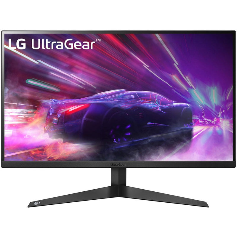 Front angle view of LG UltraGear monitor showing borderless design and vibrant gaming display