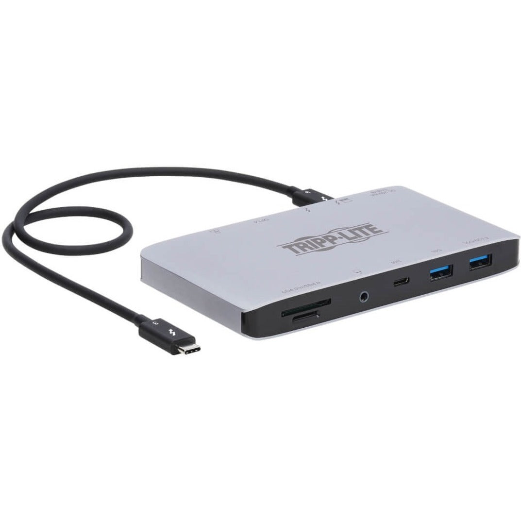 Tripp Lite MTB3-DOCK-03INT สถานีเชื่อมต่อ Thunderbolt 3 120W แหล่งจ่ายไฟ 2x Thunderbolt 3 พอร์ต HDMI USB-C USB-A DisplayPort RJ-45 ตัวอ่านการ์ด SD/microSD Gigabit Ethernet