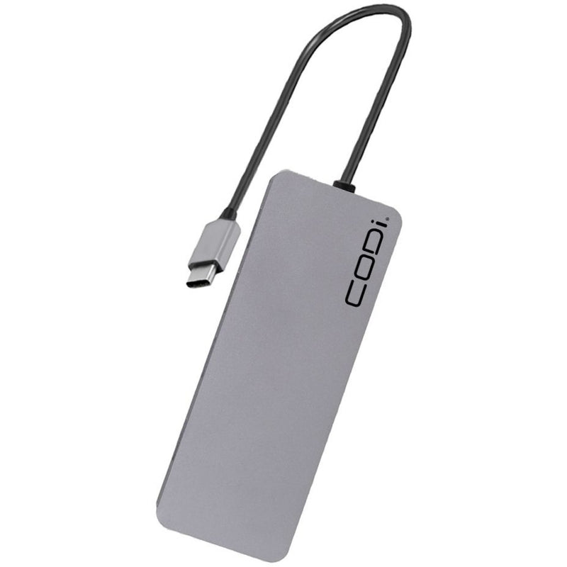 Side view of CODi USB-C hub showing slim profile and extended connection cable