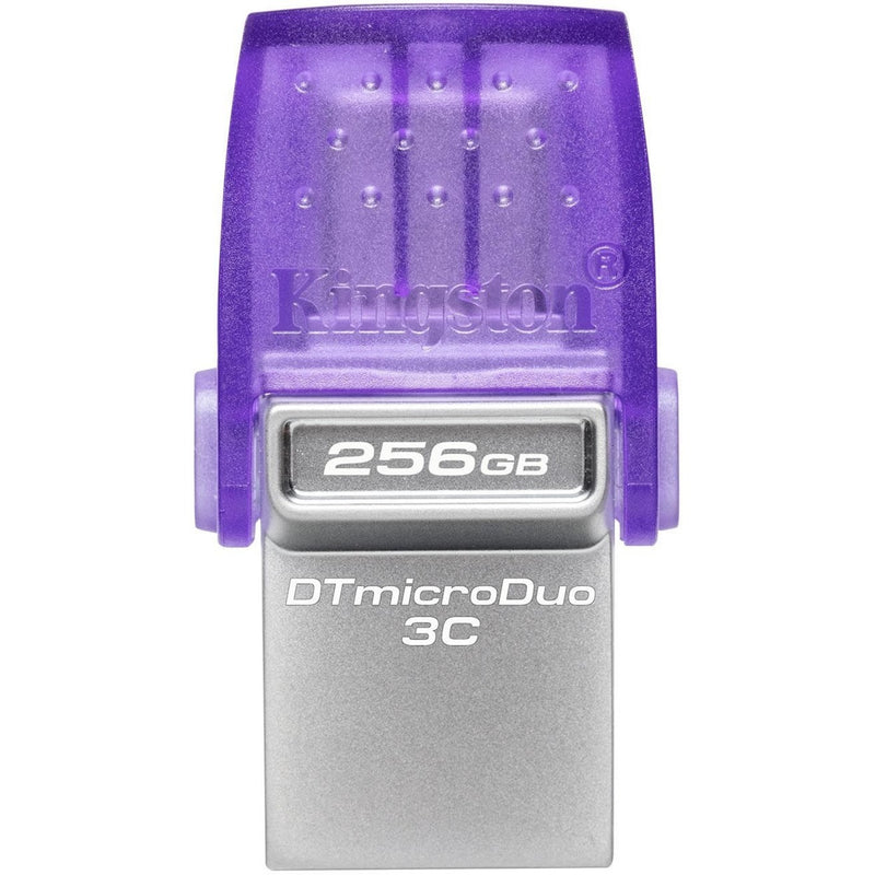 Top view of Kingston DataTraveler microDuo 3C showing 256GB capacity marking and purple textured cap