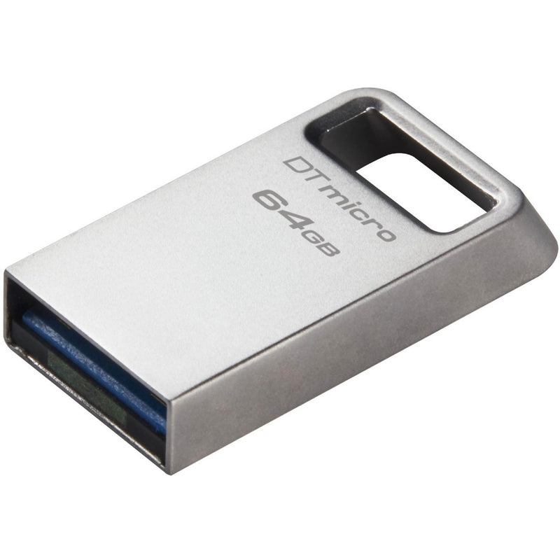 Side view of Kingston DataTraveler Micro USB flash drive showing compact silver metal design