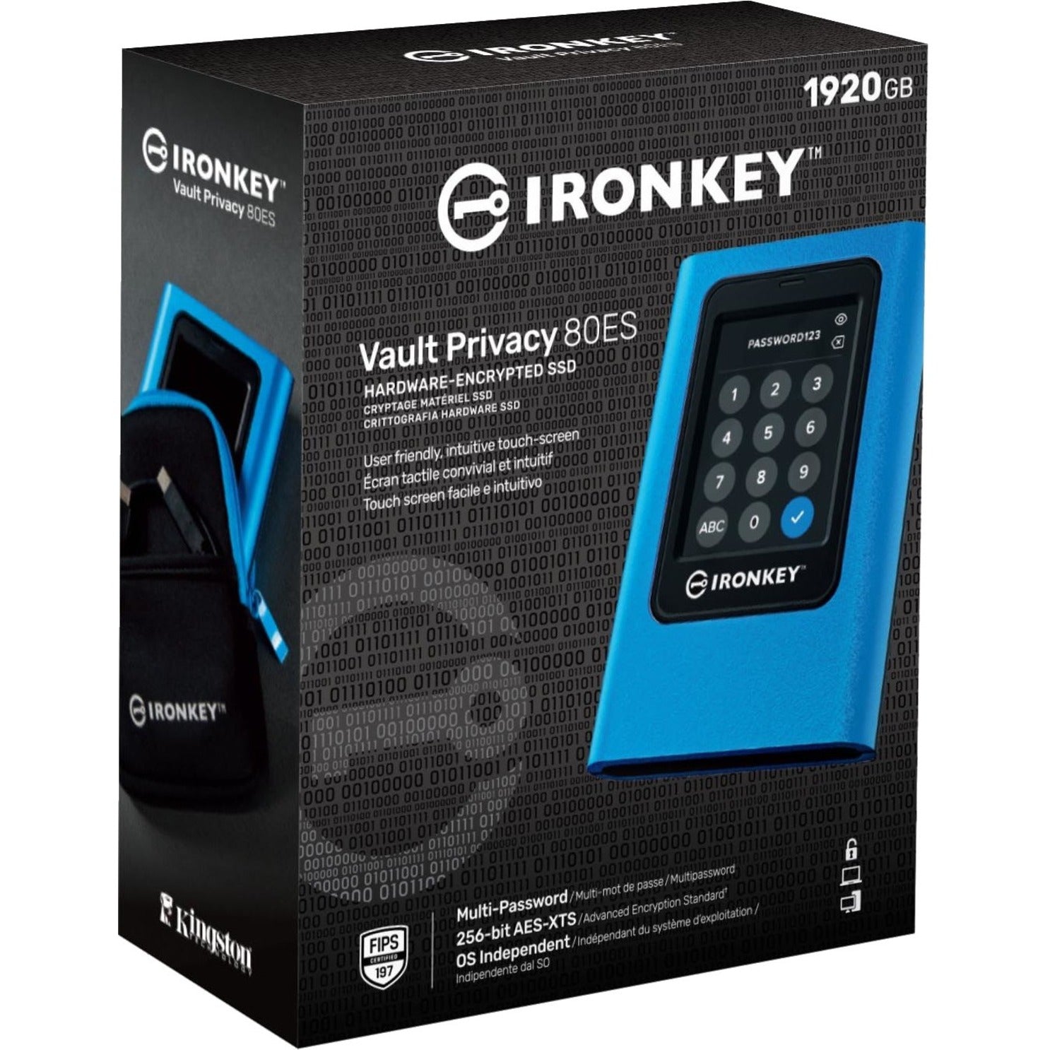 金士顿 IKVP80ES/1920G IronKey 保密金库 80 外置固态硬盘，1.88TB，256位AES加密，USB 3.2（Gen 1） 金士顿 - 金士顿