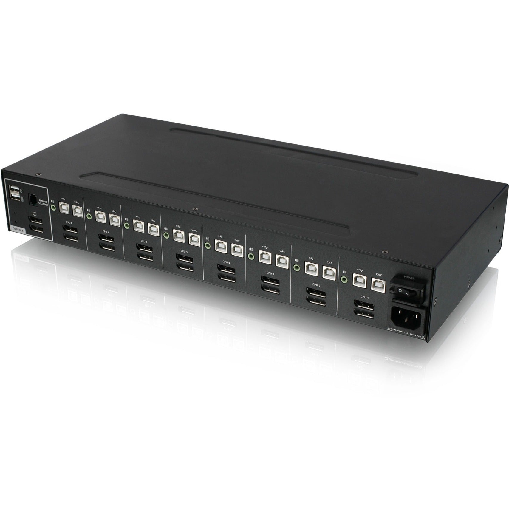 Angled view of IOGEAR secure KVM switch displaying port arrangement and secure design features-alternate-image3