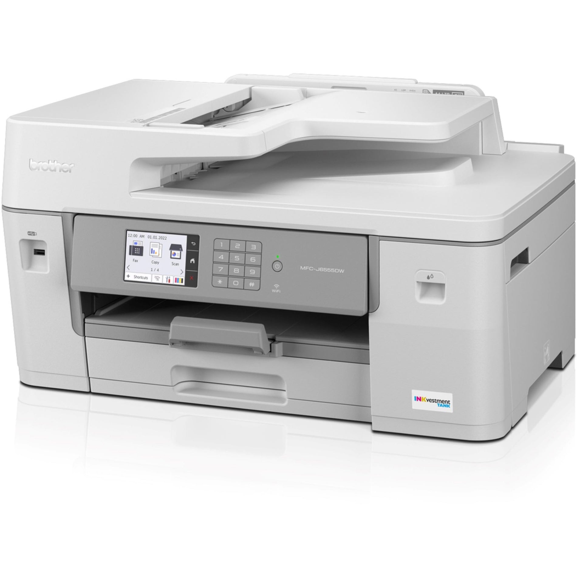 Angled side view of Brother MFC-J6555DW printer showing complete system design-alternate-image2