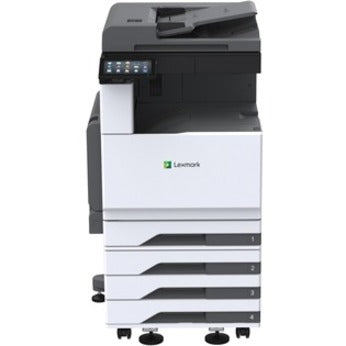 Side profile of Lexmark CX931dtse showing stacked paper tray configuration and compact design-alternate-image2