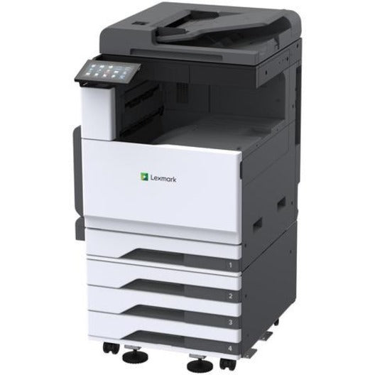 Angular view of Lexmark CX931dtse highlighting touchscreen interface and paper management system-alternate-image4