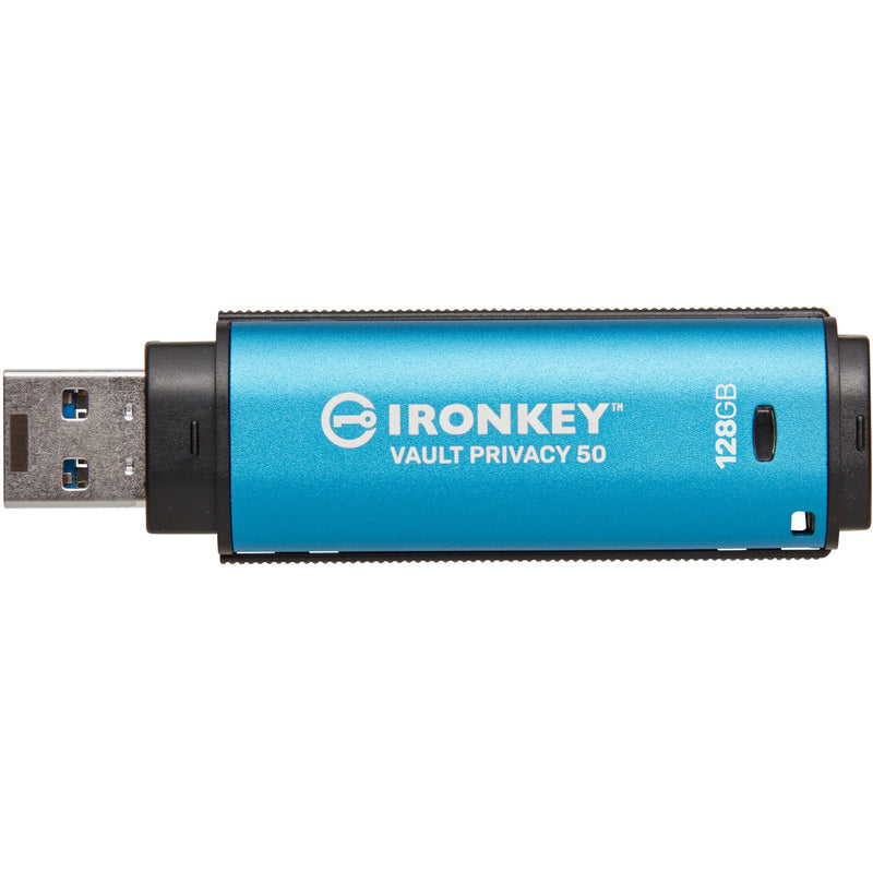 Close-up of IronKey Vault Privacy 50 USB connector showing premium construction