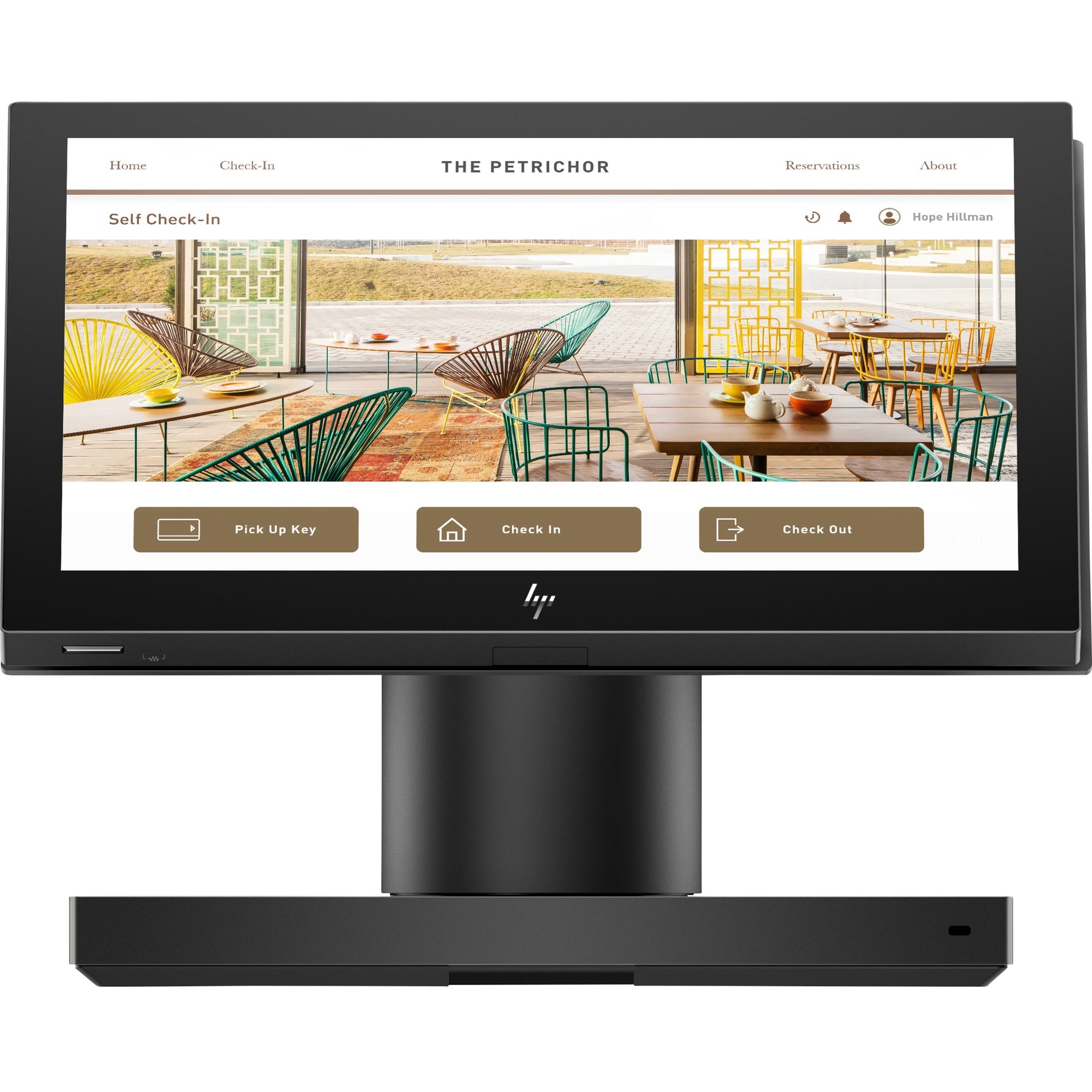 HP POS terminal showing hotel check-in interface with modern design and check-in options-alternate-image2