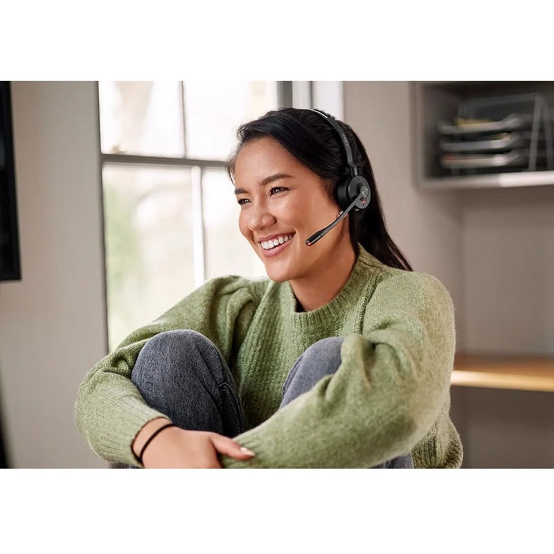 Close-up of professional smiling while wearing Jabra Engage 55 headset