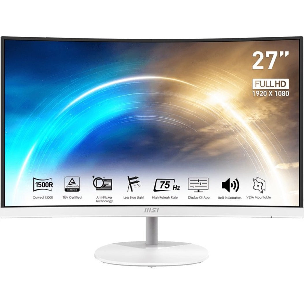 MSI PROMP271CW Pro MP271CW 27 FHD Curved VA Monitor, 1920x1080, 3000:1, VGA HDMI, Matte White