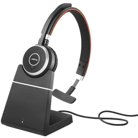 Jabra Evolve 65 headset on charging stand showing workspace integration-alternate-image4