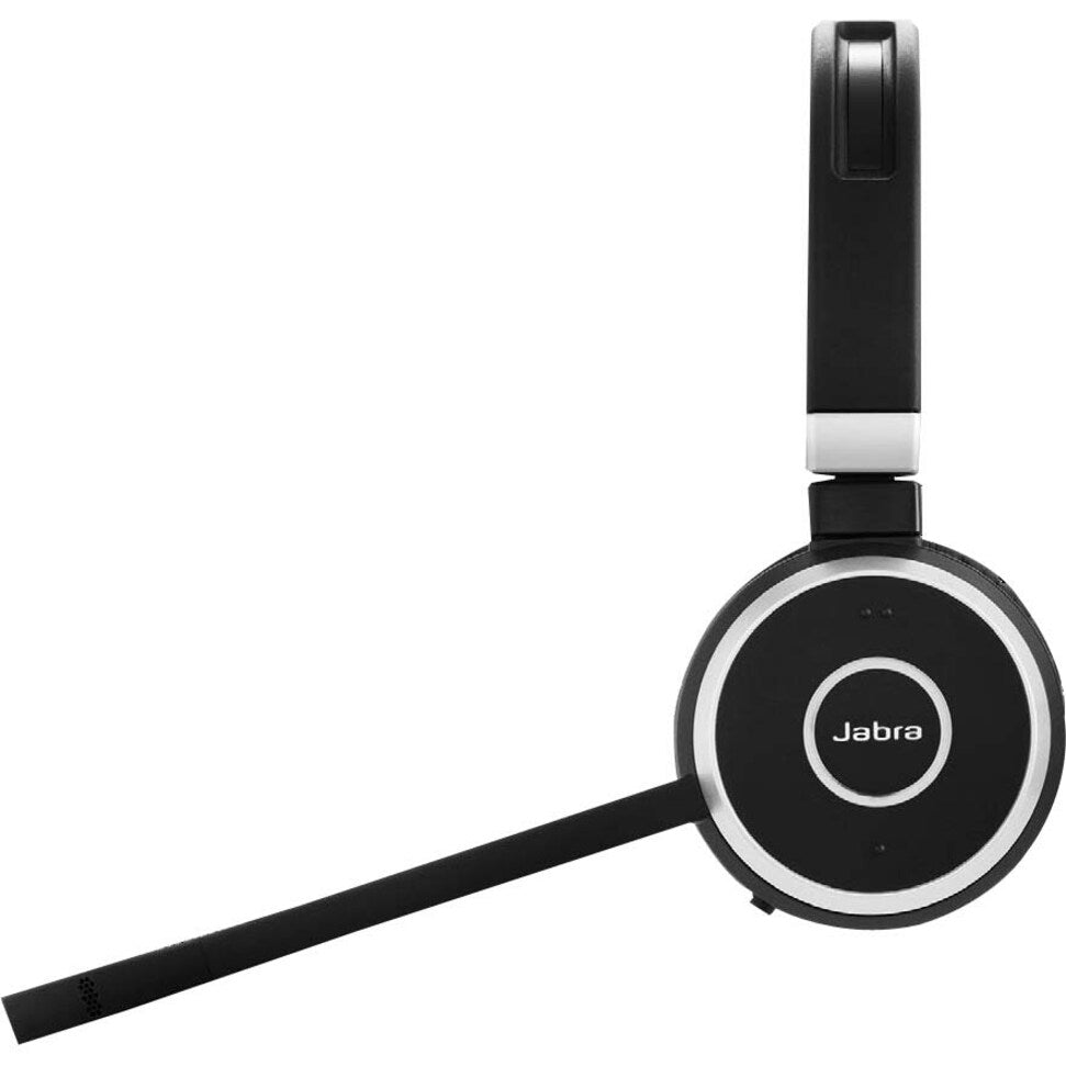 Close-up side view of Jabra Evolve 65 headset showing detailed microphone and speaker design-alternate-image4