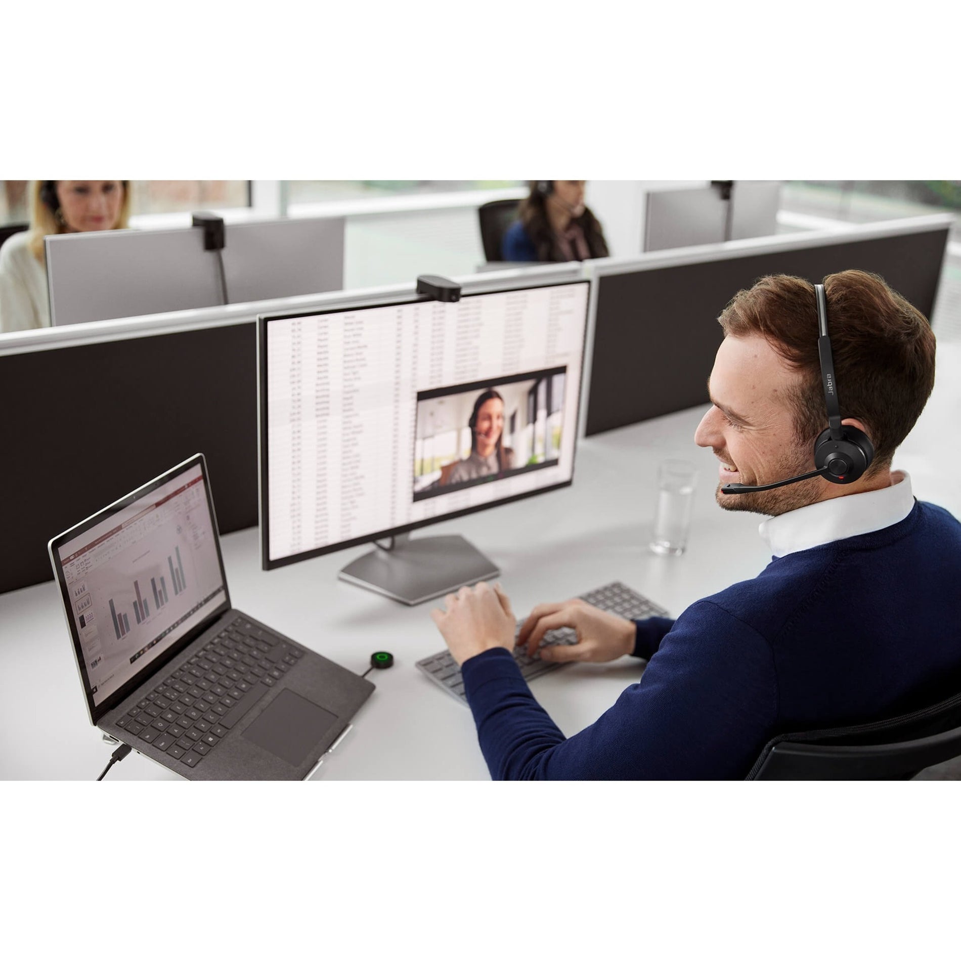 Professional engaged in video conference using Jabra headset-alternate-image8