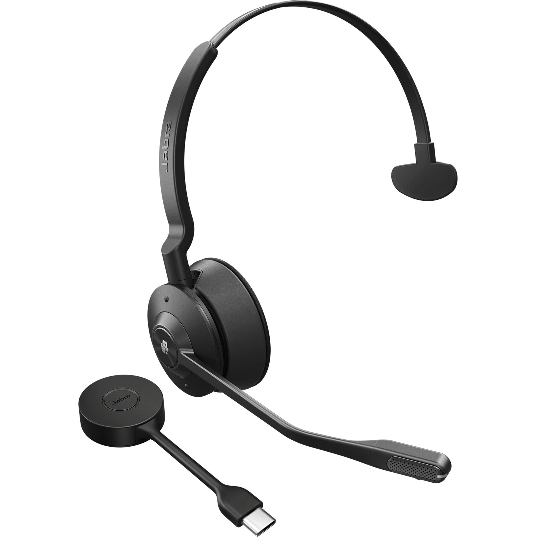 Jabra Engage 55 wireless DECT mono headset with USB-C adapter shown from side view-alternate-image1