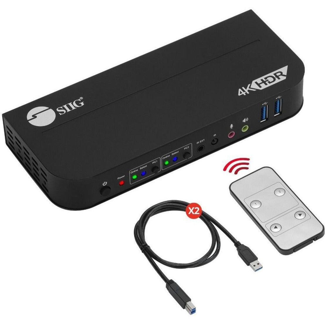 SIIG CE-KV0E11-S1 2x1 HDMI 4K HDR KVM USB 3.0 Switch with Remote Control Plug and Play