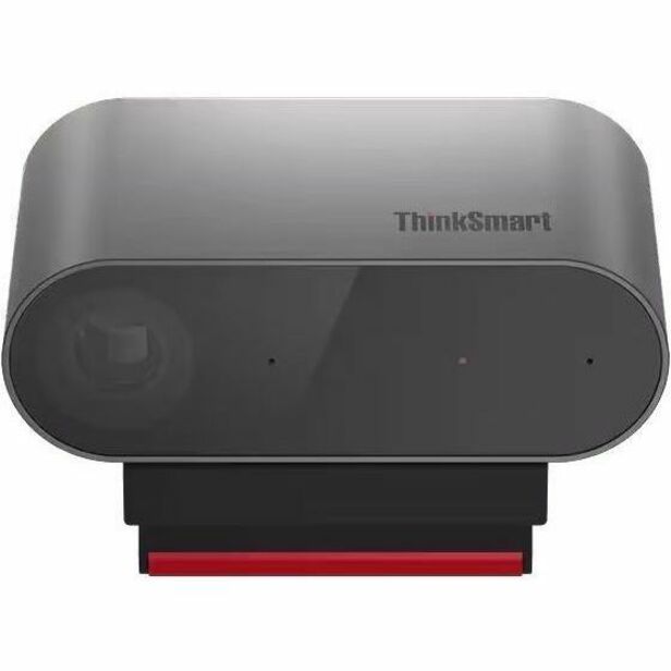 Front view of Lenovo ThinkSmart Cam showing 4K lens and premium design with red accent strip