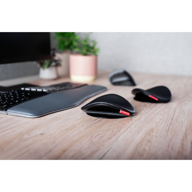 Overhead view of complete desk setup with CHERRY Slidepad Ergo, keyboard, and mouse