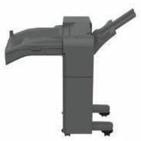 Side view of Lexmark 2000-sheet staple finisher with hole punch capability shown in dark gray finish-alternate-image1