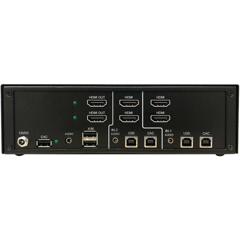 Rear panel view of Tripp Lite KVM switch showing HDMI, USB, audio and CAC ports