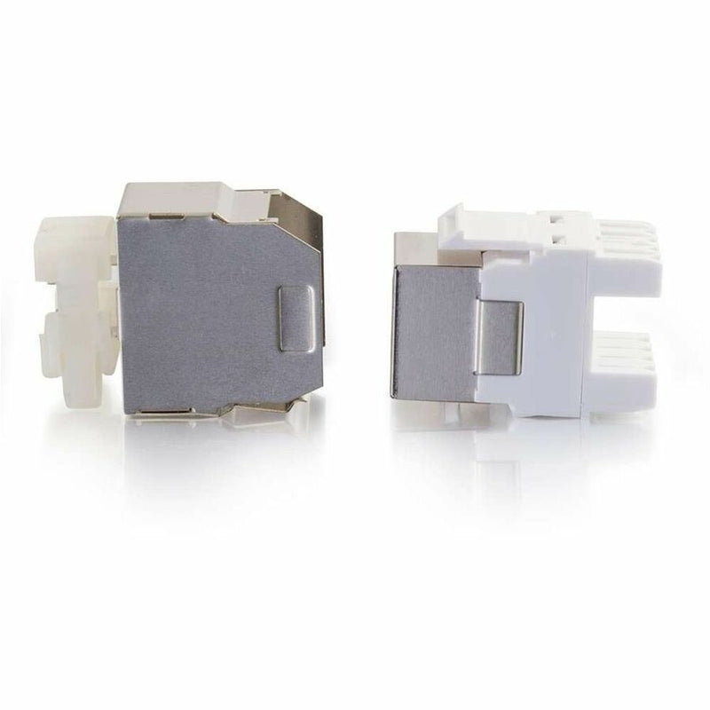 Comparison view of two Cat6 keystone jacks showing identical construction and quality