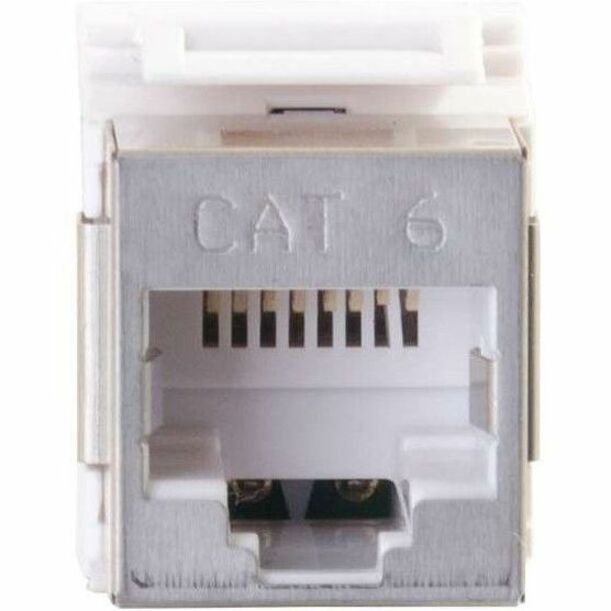 Front view of Cat6 RJ45 keystone jack showing gold-plated contacts and CAT 6 marking