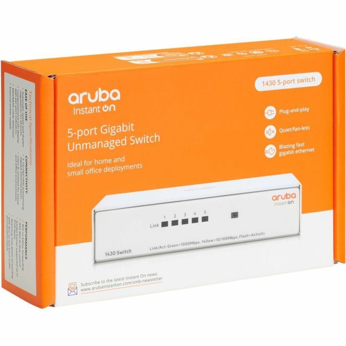 Aruba Instant On 1430 5G Switch 5 Gigabit Ethernet Network Ports Fanless White  아루바 인스턴트 온 1430 5G 스위치 5 기가비트 이더넷 네트워크 포트 무소음 화이트