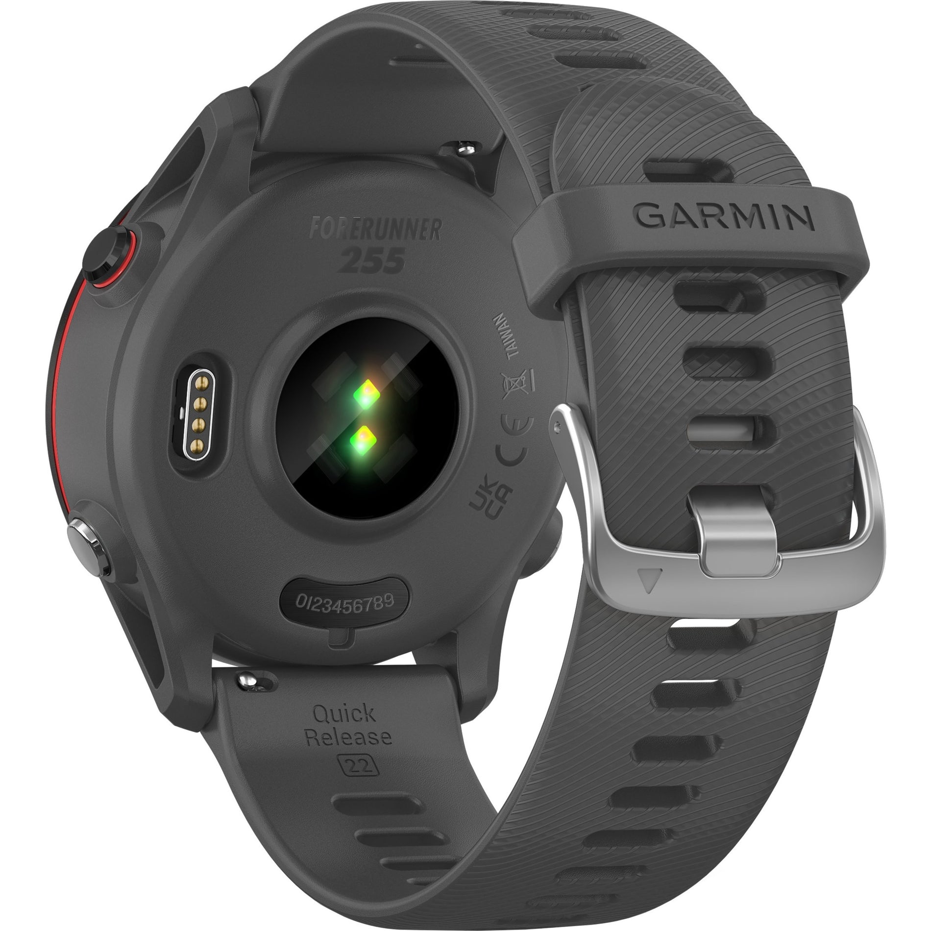 Back view of Garmin Forerunner 255 showing heart rate sensor array-alternate-image5