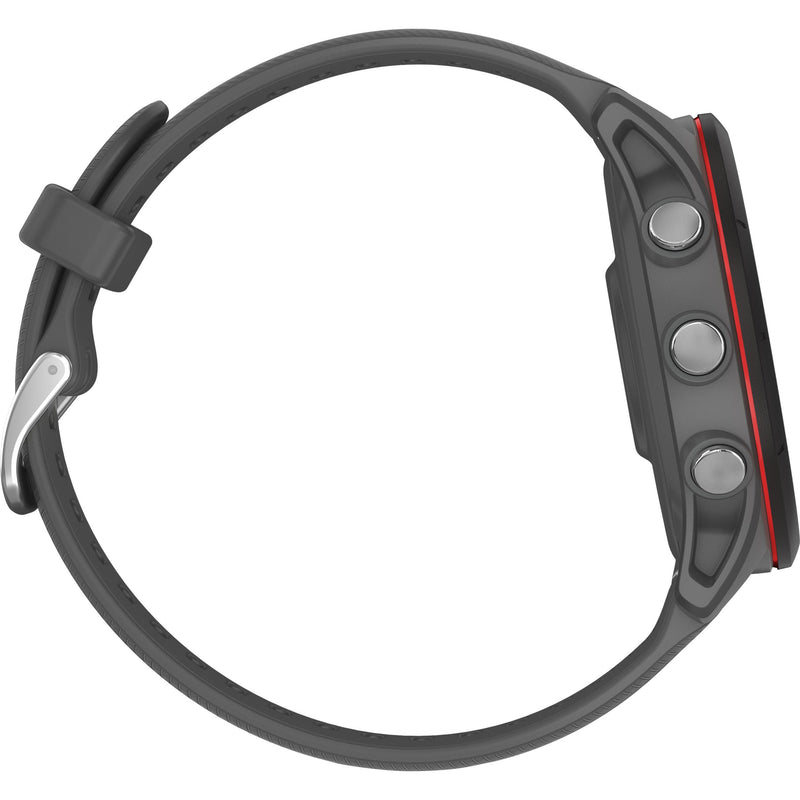 Side view of Garmin Forerunner 255 showing button layout and band design