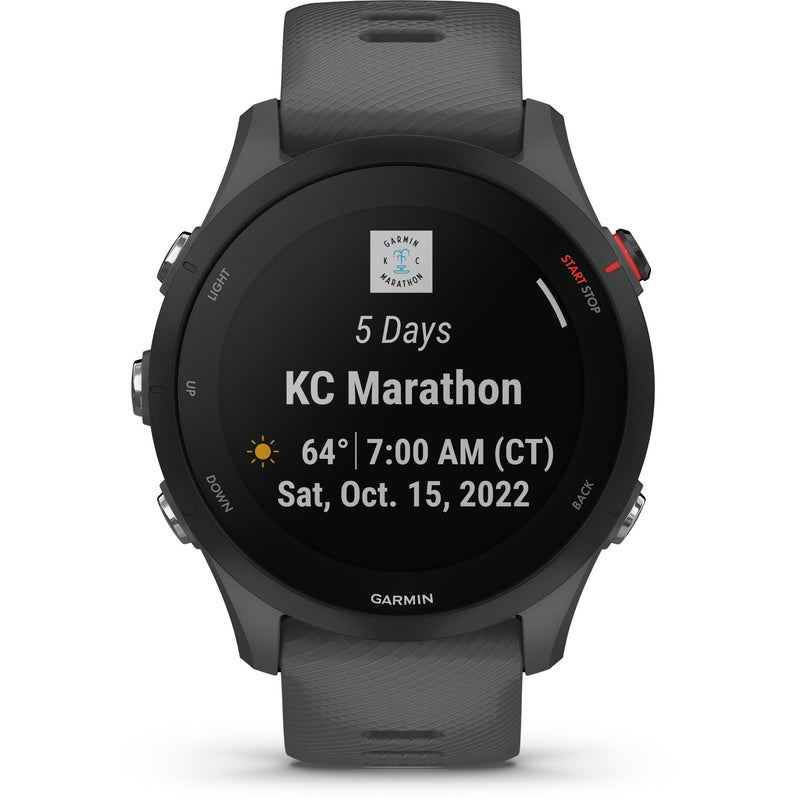 Garmin Forerunner 255 displaying race countdown widget with event details