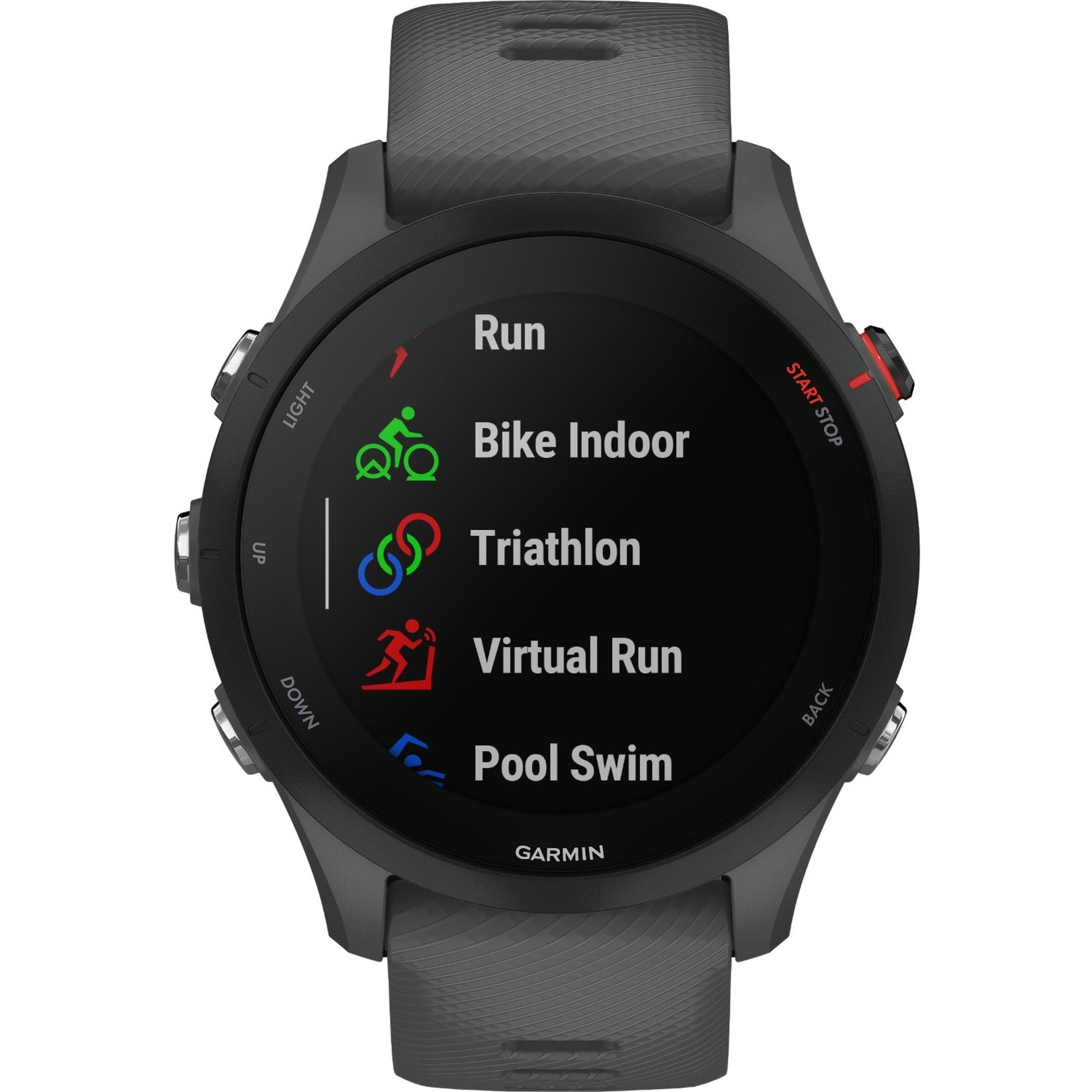 Garmin Forerunner 255 showing activity selection menu with multiple sport options-alternate-image2