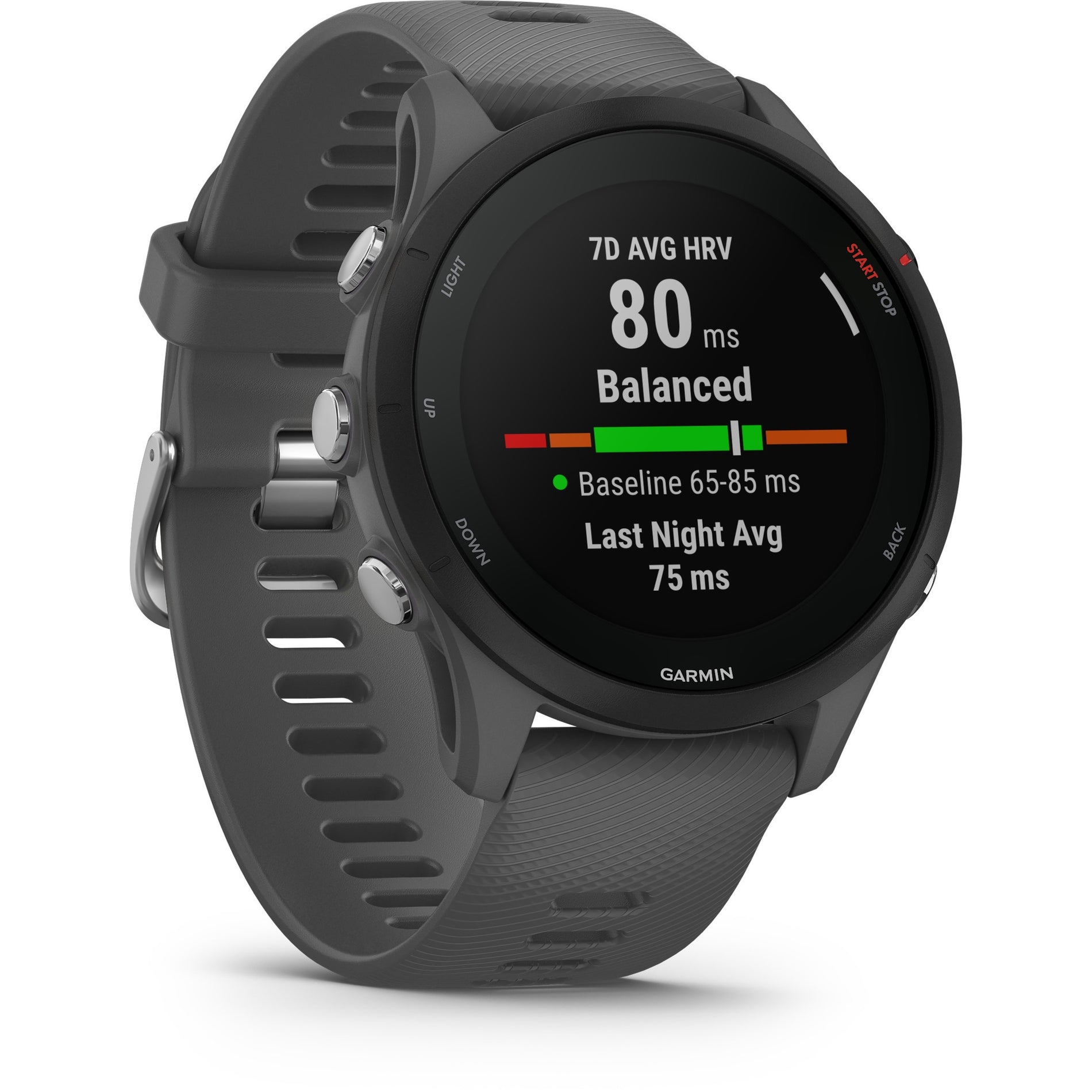 Garmin 010-02641-00 Forerunner 255 Smart Watch, Slate Gray, Water Resistant, GPS, Heart Rate Monitor, Music Player