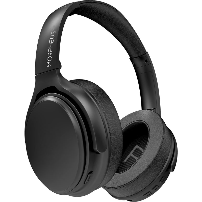 Side view of Morpheus 360 KRAVE wireless headphones in matte black with cushioned ear cups