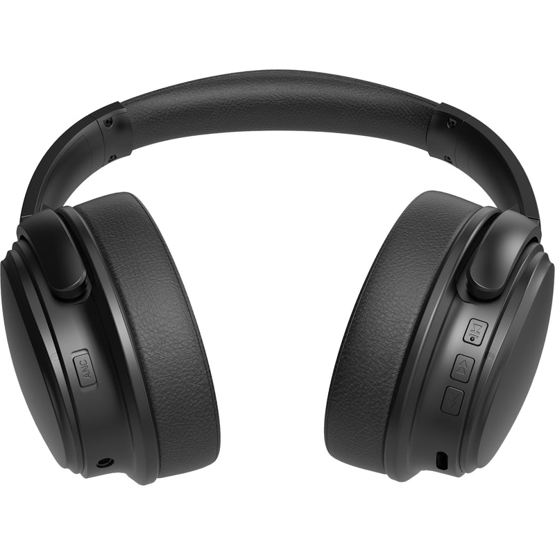 Front view of Morpheus KRAVE headphones showing control buttons on ear cups