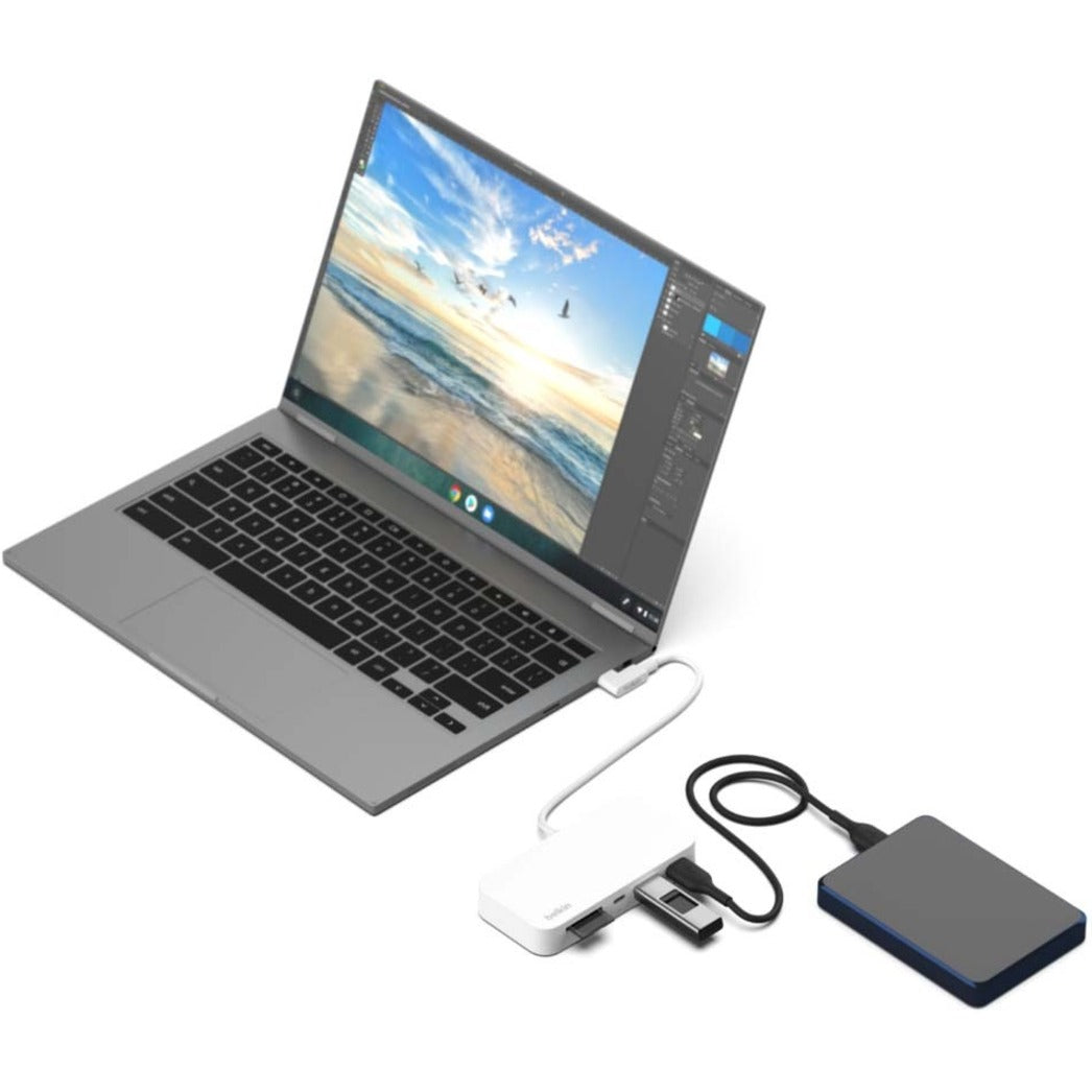 Belkin INC011TTWH Connect USB-C 6-in-1 Multiport-Hub mit Halterung Dockingstation für iMac PC MacBook Chromebook USB-C-Geräte und Geräte mit Thunderbolt 3-Anschluss